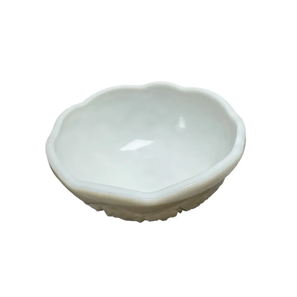 Vintage McKee Glass Company Milk White Glass Toltec Design Footed Glass Bowl